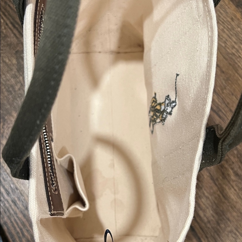 Canvas Polo Logo Tote Bag - White & Dark Green - Picture 4 of 6